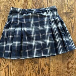 Mango Navy and White Plaid Pleated Mini Skirt
